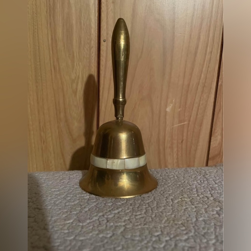 Vintage Brass Hand Bell with White Accent